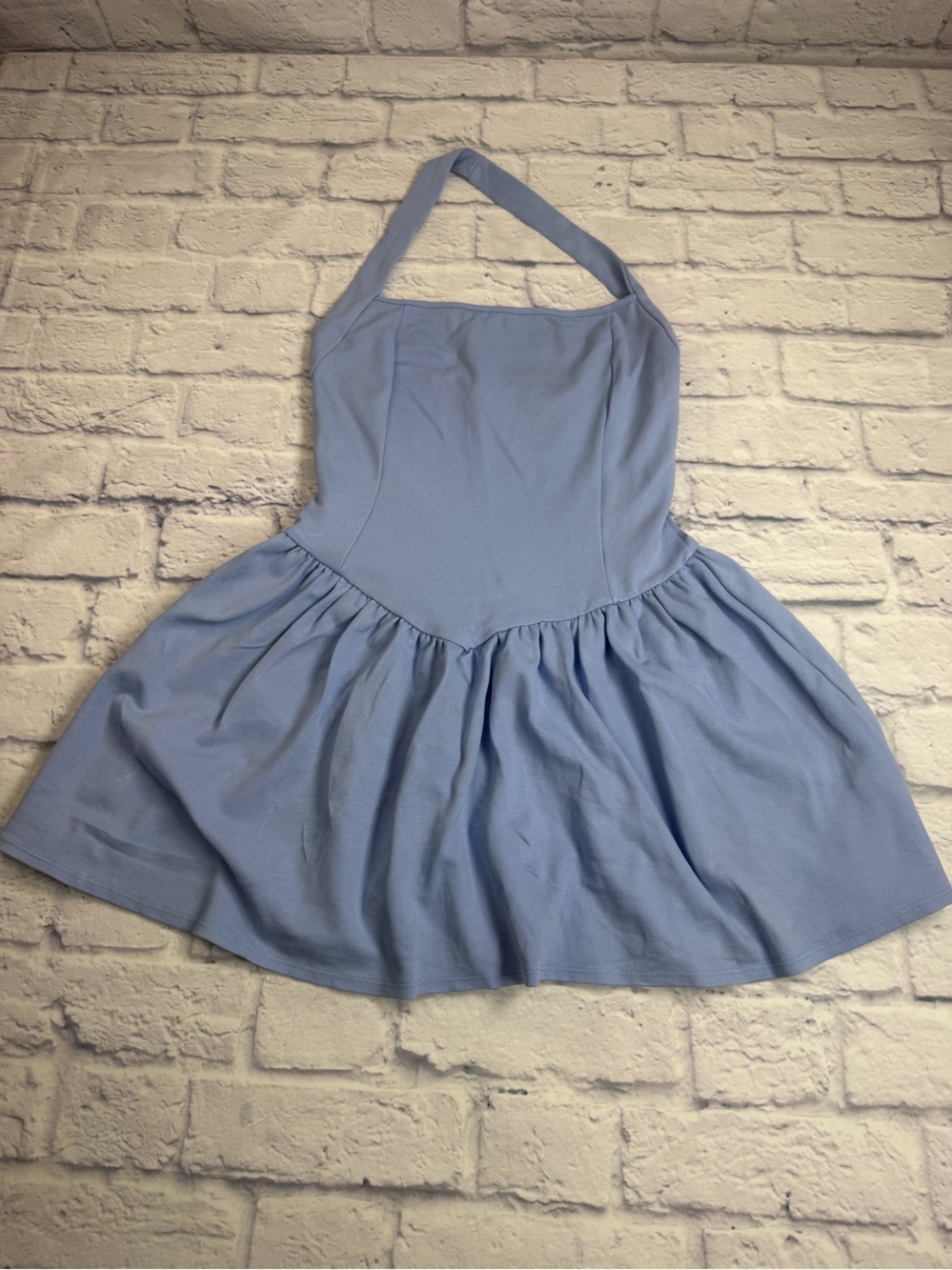 21 Saints Halter Mini Skater Dress in Light Blue. Size Medium.